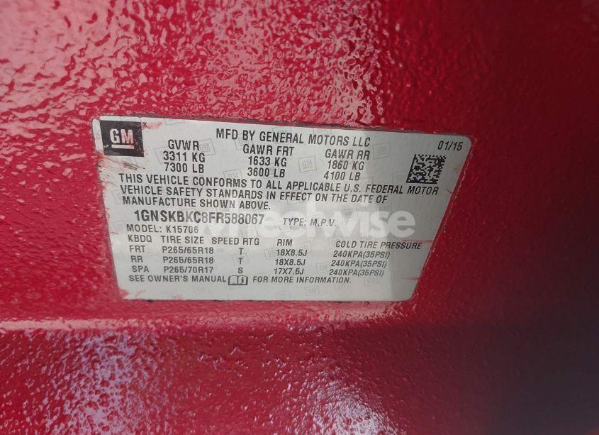 Photo 9 of 2015 Chevrolet Tahoe LT (VIN 1GNSKBKC8FR588067)