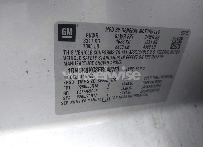 Photo 9 of 2015 Chevrolet Tahoe LT (VIN 1GNSKBKC8FR648753)