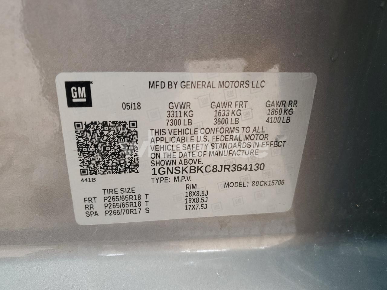 Photo 13 of 2018 CHEVROLET TAHOE K1500 LT (VIN 1GNSKBKC8JR364130)