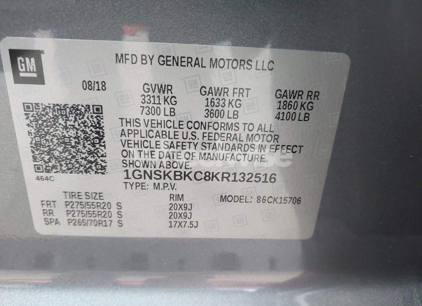 Photo 9 of 2019 Chevrolet Tahoe LT (VIN 1GNSKBKC8KR132516)