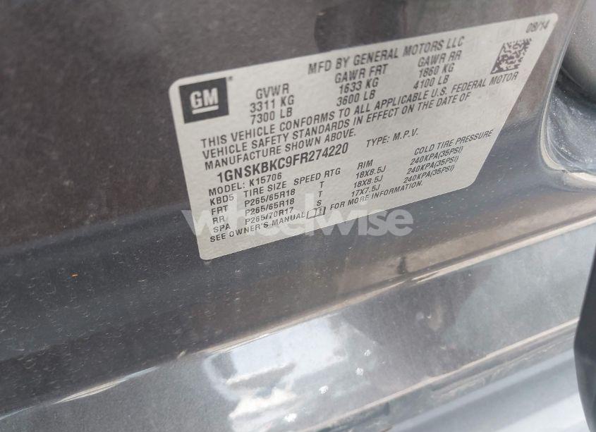 Photo 9 of 2015 Chevrolet Tahoe LT (VIN 1GNSKBKC9FR274220)