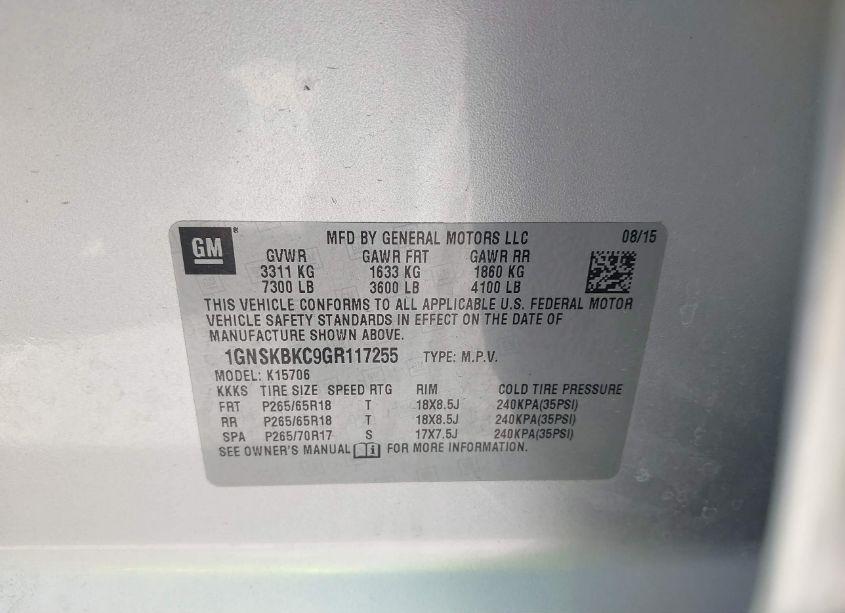 Photo 9 of 2016 Chevrolet Tahoe LT (VIN 1GNSKBKC9GR117255)