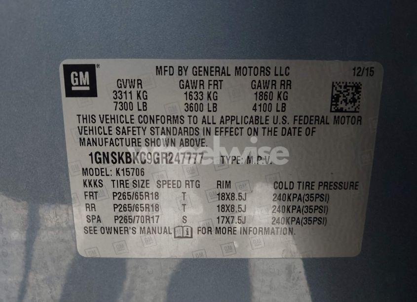 Photo 9 of 2016 Chevrolet Tahoe LT (VIN 1GNSKBKC9GR247777)