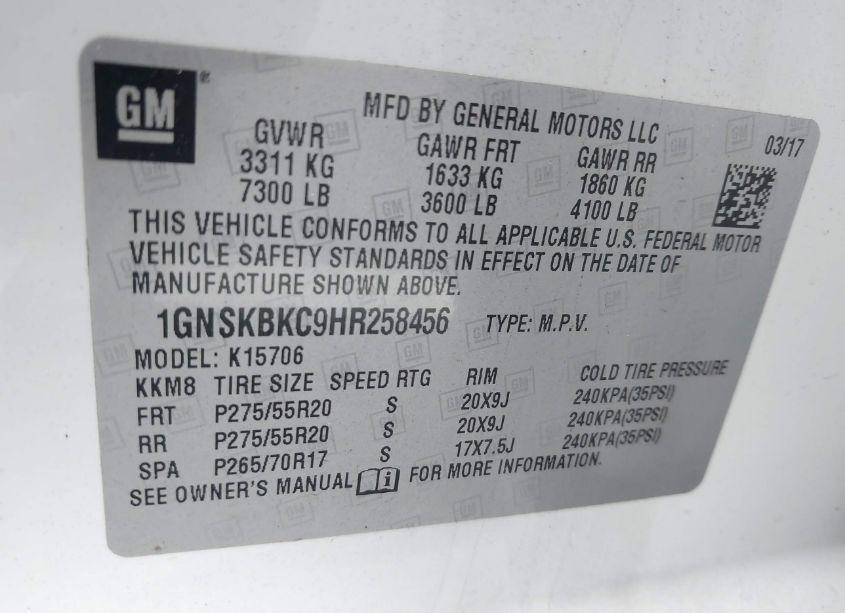 Photo 9 of 2017 Chevrolet Tahoe LT (VIN 1GNSKBKC9HR258456)