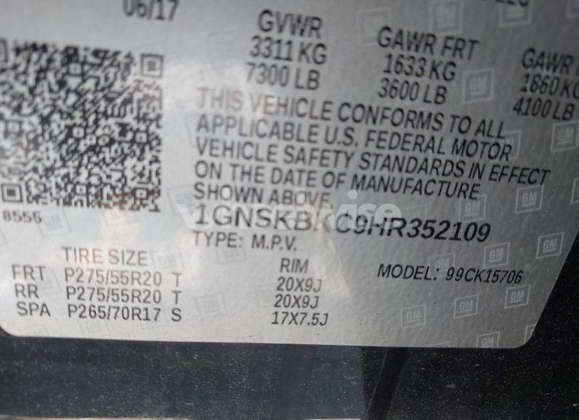 Photo 9 of 2017 Chevrolet Tahoe LT (VIN 1GNSKBKC9HR352109)