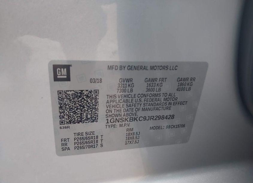 Photo 9 of 2018 Chevrolet Tahoe LT (VIN 1GNSKBKC9JR298428)