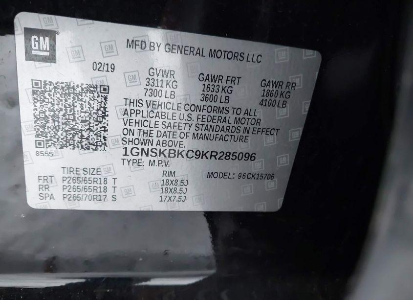 Photo 9 of 2019 Chevrolet Tahoe LT (VIN 1GNSKBKC9KR285096)