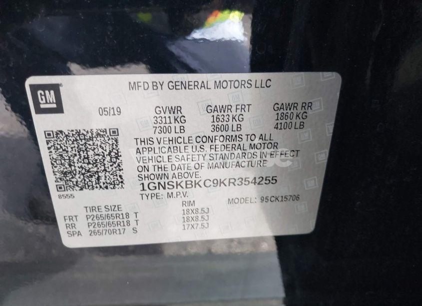 Photo 9 of 2019 Chevrolet Tahoe LT (VIN 1GNSKBKC9KR354255)