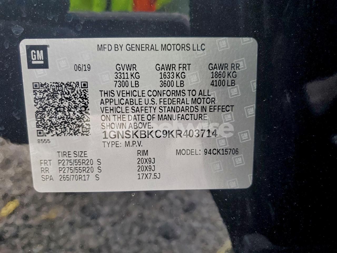 Photo 13 of 2019 CHEVROLET TAHOE K1500 LT (VIN 1GNSKBKC9KR403714)