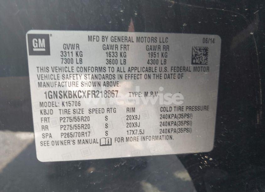 Photo 9 of 2015 Chevrolet Tahoe LT (VIN 1GNSKBKCXFR218867)