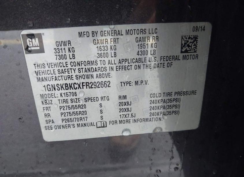 Photo 9 of 2015 Chevrolet Tahoe LT (VIN 1GNSKBKCXFR292662)