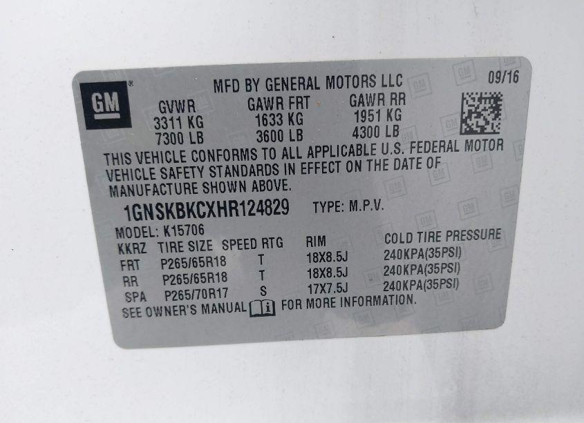 Photo 9 of 2017 Chevrolet Tahoe LT (VIN 1GNSKBKCXHR124829)