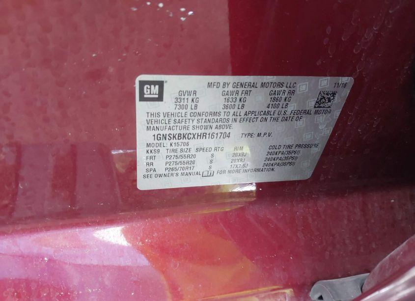 Photo 9 of 2017 Chevrolet Tahoe LT (VIN 1GNSKBKCXHR161704)