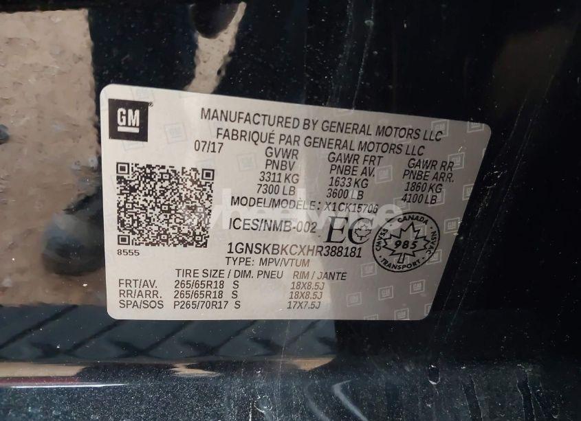 Photo 9 of 2017 Chevrolet Tahoe LT (VIN 1GNSKBKCXHR388181)