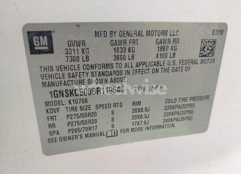 Photo 9 of 2011 Chevrolet Tahoe LTZ (VIN 1GNSKCE00BR119640)