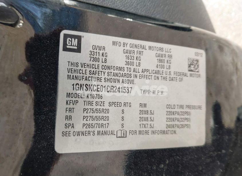 Photo 9 of 2012 Chevrolet Tahoe LTZ (VIN 1GNSKCE01CR241537)