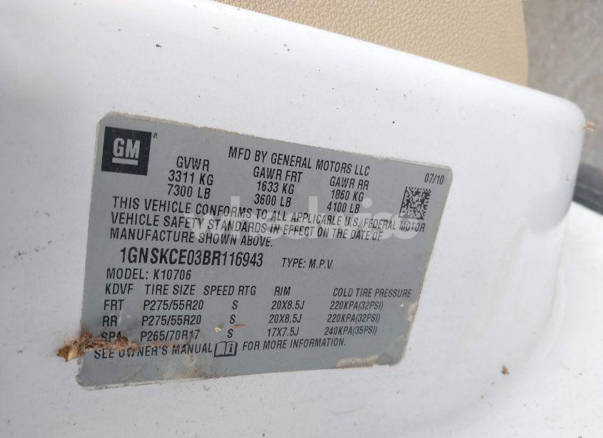 Photo 9 of 2011 Chevrolet Tahoe LTZ (VIN 1GNSKCE03BR116943)