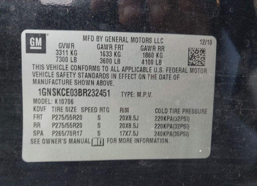 Photo 9 of 2011 Chevrolet Tahoe LTZ (VIN 1GNSKCE03BR232451)