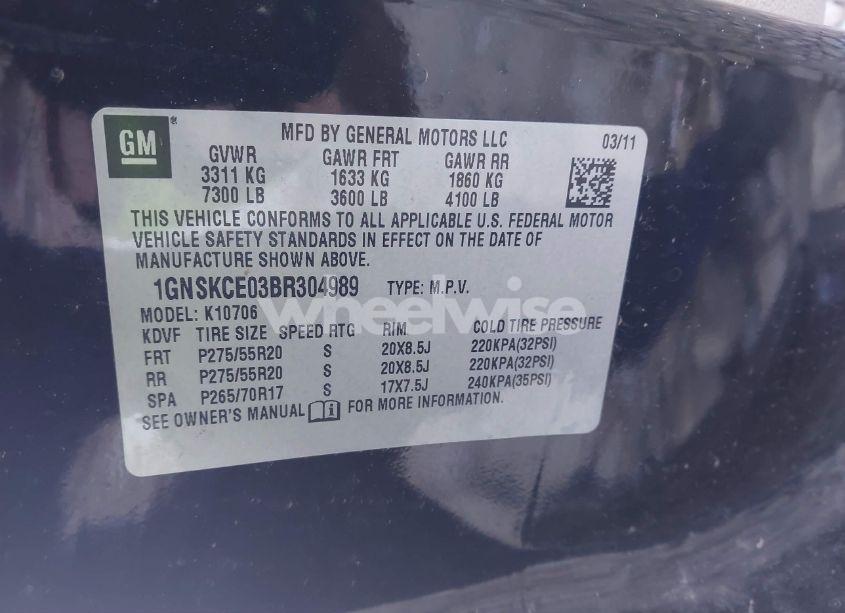 Photo 9 of 2011 Chevrolet Tahoe LTZ (VIN 1GNSKCE03BR304989)