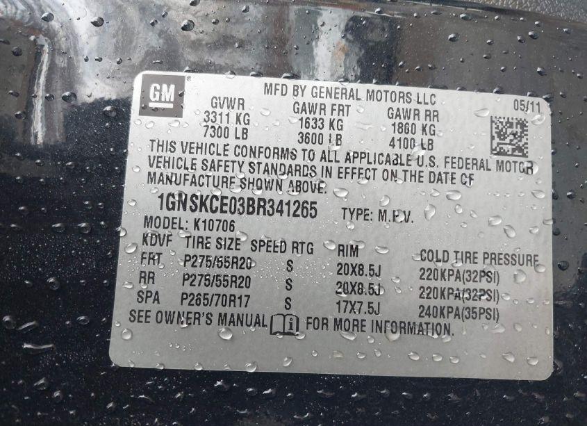 Photo 9 of 2011 Chevrolet Tahoe LTZ (VIN 1GNSKCE03BR341265)