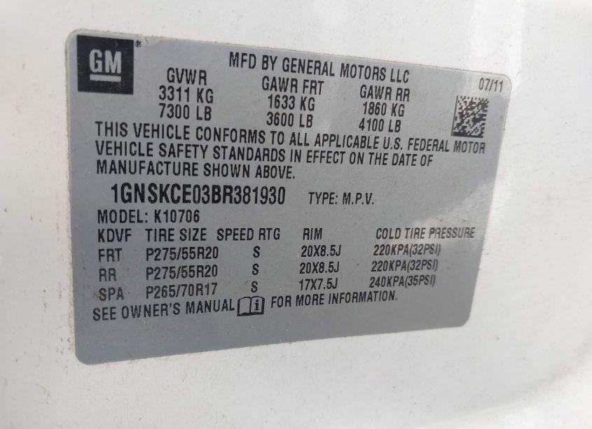 Photo 9 of 2011 Chevrolet Tahoe LTZ (VIN 1GNSKCE03BR381930)