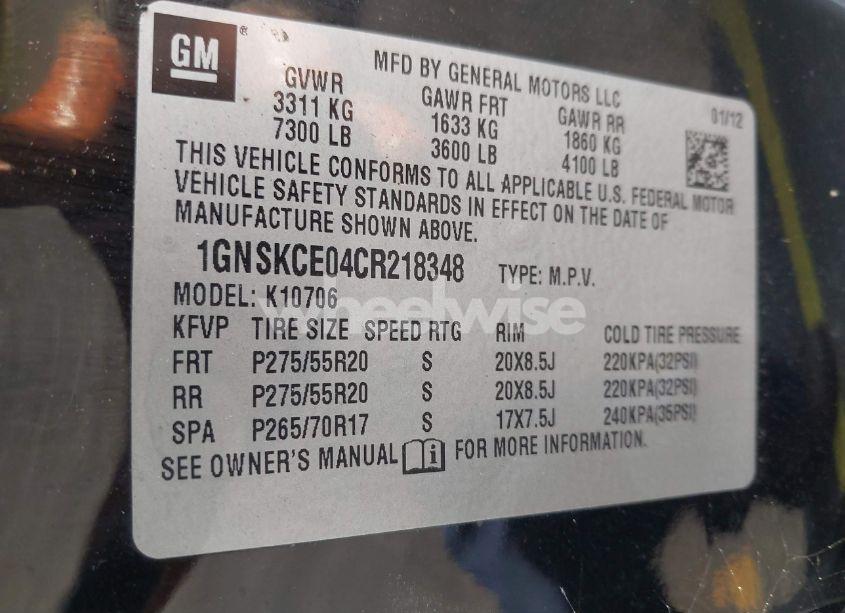 Photo 9 of 2012 Chevrolet Tahoe LTZ (VIN 1GNSKCE04CR218348)