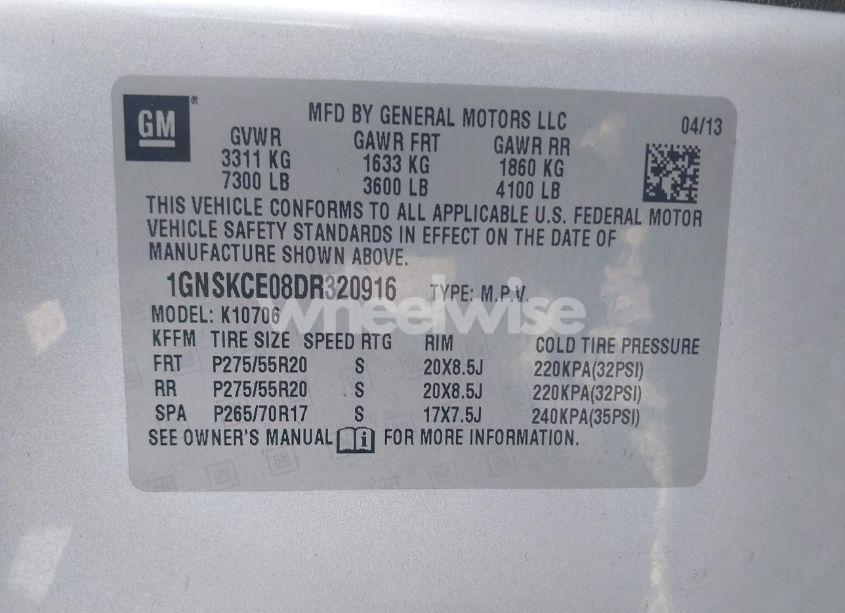 Photo 9 of 2013 Chevrolet Tahoe LTZ (VIN 1GNSKCE08DR320916)