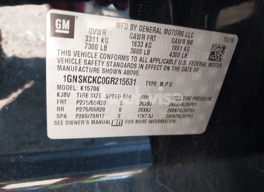 Photo 9 of 2016 Chevrolet Tahoe LTZ (VIN 1GNSKCKC0GR215631)