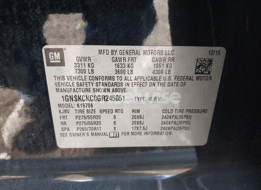 Photo 9 of 2016 Chevrolet Tahoe LTZ (VIN 1GNSKCKC0GR245051)