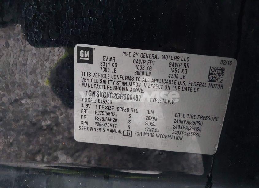 Photo 9 of 2016 Chevrolet Tahoe K1500 LTZ (VIN 1GNSKCKC0GR300437)