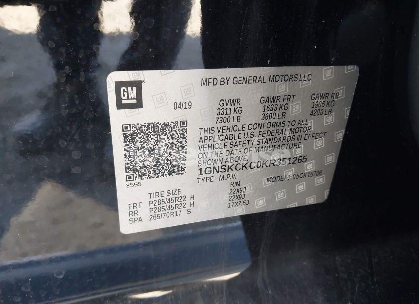 Photo 9 of 2019 Chevrolet Tahoe PREMIER (VIN 1GNSKCKC0KR351265)