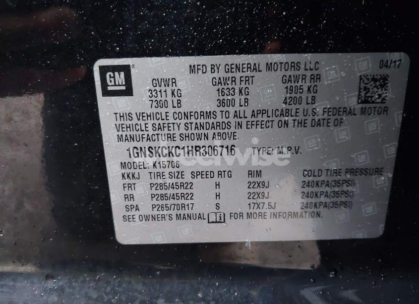 Photo 9 of 2017 Chevrolet Tahoe PREMIER (VIN 1GNSKCKC1HR306716)