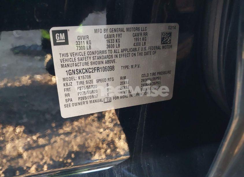 Photo 9 of 2015 Chevrolet Tahoe LTZ (VIN 1GNSKCKC2FR106098)