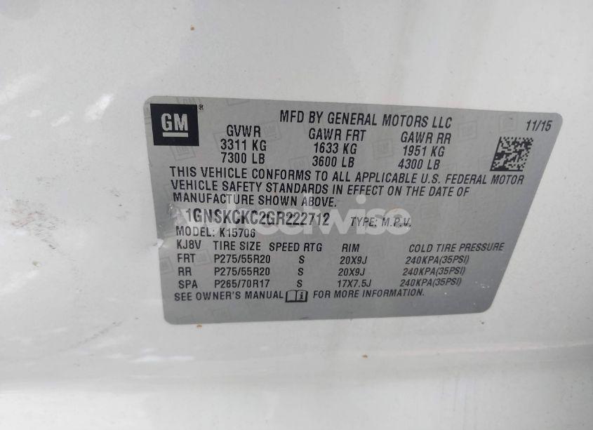 Photo 9 of 2016 Chevrolet Tahoe LTZ (VIN 1GNSKCKC2GR222712)