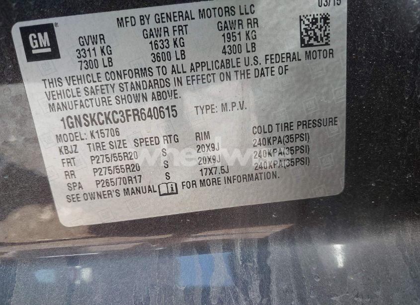 Photo 9 of 2015 Chevrolet Tahoe LTZ (VIN 1GNSKCKC3FR640615)