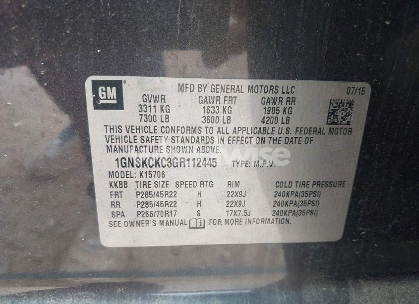 Photo 9 of 2016 Chevrolet Tahoe LTZ (VIN 1GNSKCKC3GR112445)