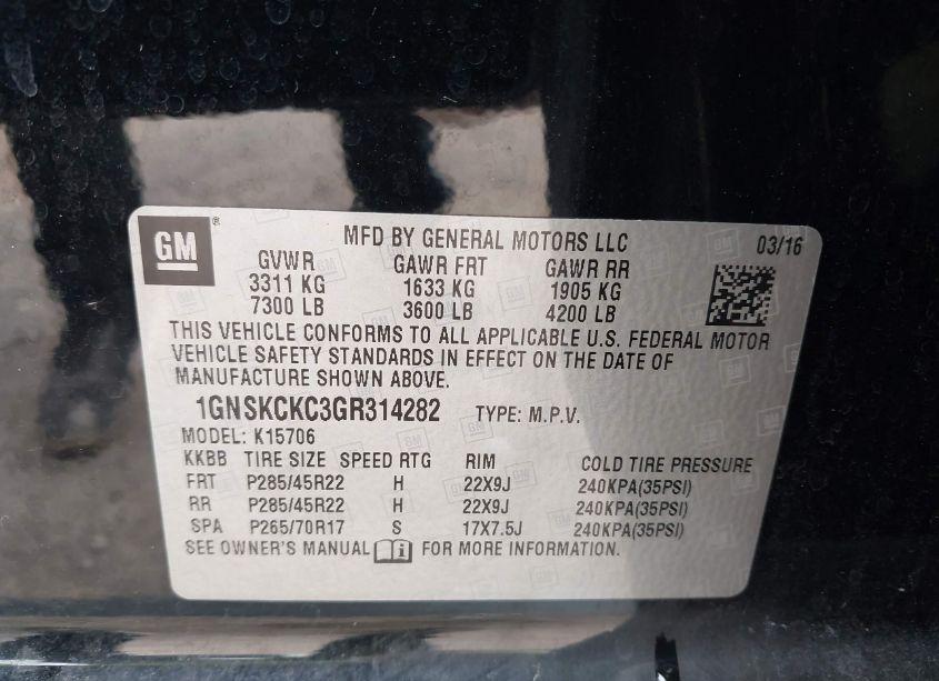 Photo 9 of 2016 Chevrolet Tahoe LTZ (VIN 1GNSKCKC3GR314282)