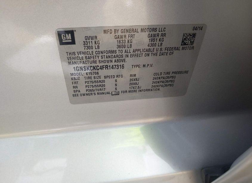 Photo 9 of 2015 Chevrolet Tahoe LTZ (VIN 1GNSKCKC4FR147316)