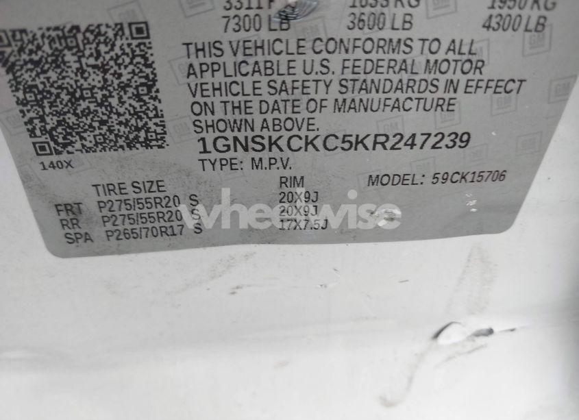 Photo 9 of 2019 Chevrolet Tahoe PREMIER (VIN 1GNSKCKC5KR247239)