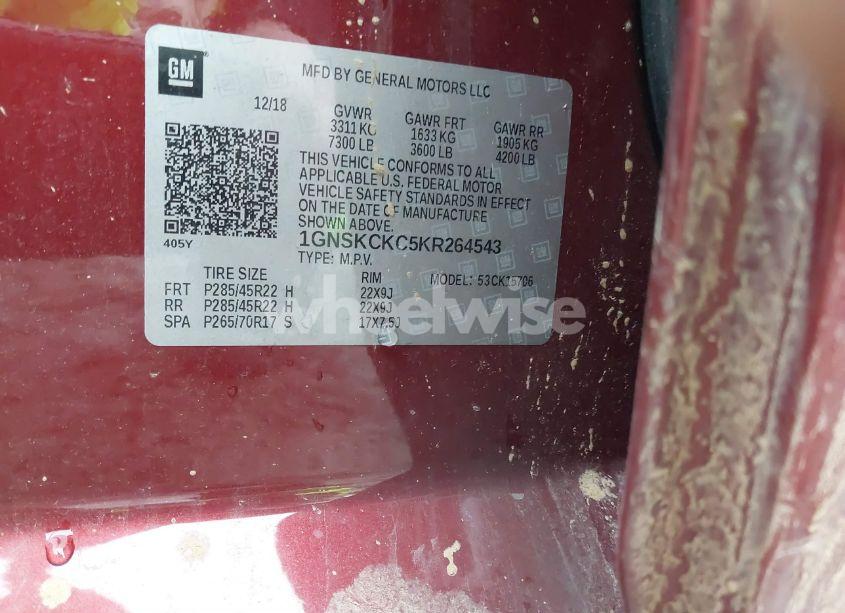 Photo 9 of 2019 Chevrolet Tahoe PREMIER (VIN 1GNSKCKC5KR264543)