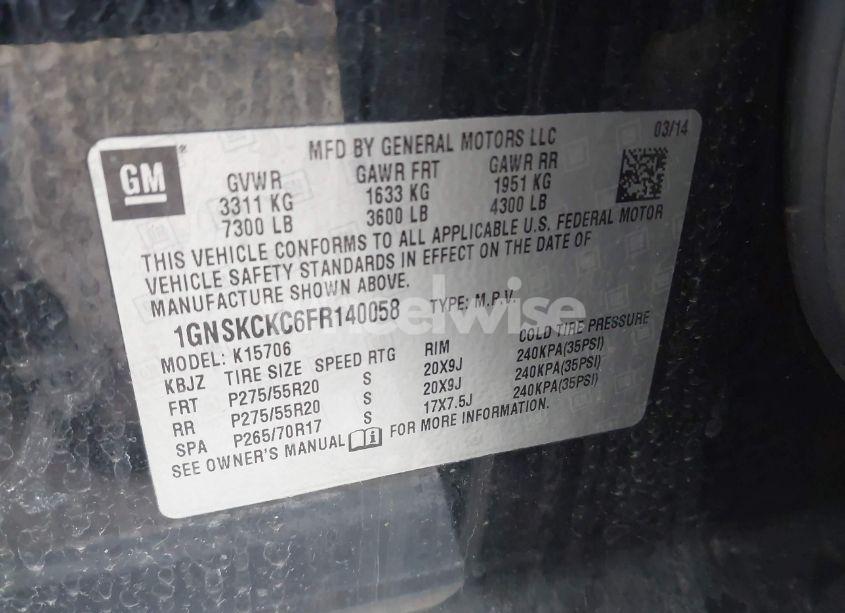 Photo 9 of 2015 Chevrolet Tahoe LTZ (VIN 1GNSKCKC6FR140058)