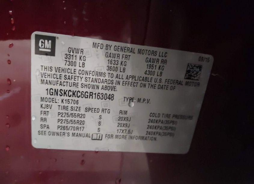 Photo 9 of 2016 Chevrolet Tahoe LTZ (VIN 1GNSKCKC6GR163048)