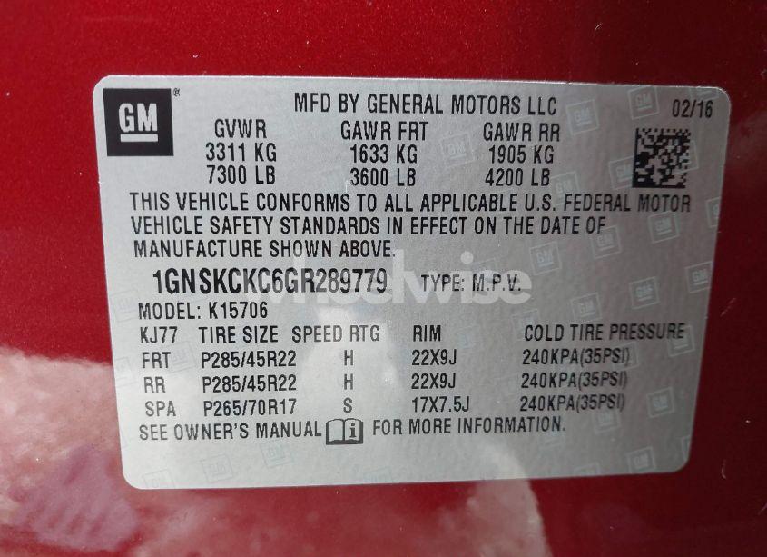 Photo 9 of 2016 Chevrolet Tahoe LTZ (VIN 1GNSKCKC6GR289779)