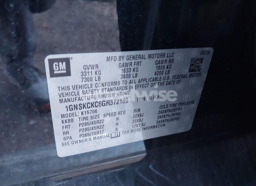 Photo 9 of 2016 Chevrolet Tahoe LTZ (VIN 1GNSKCKC6GR372189)