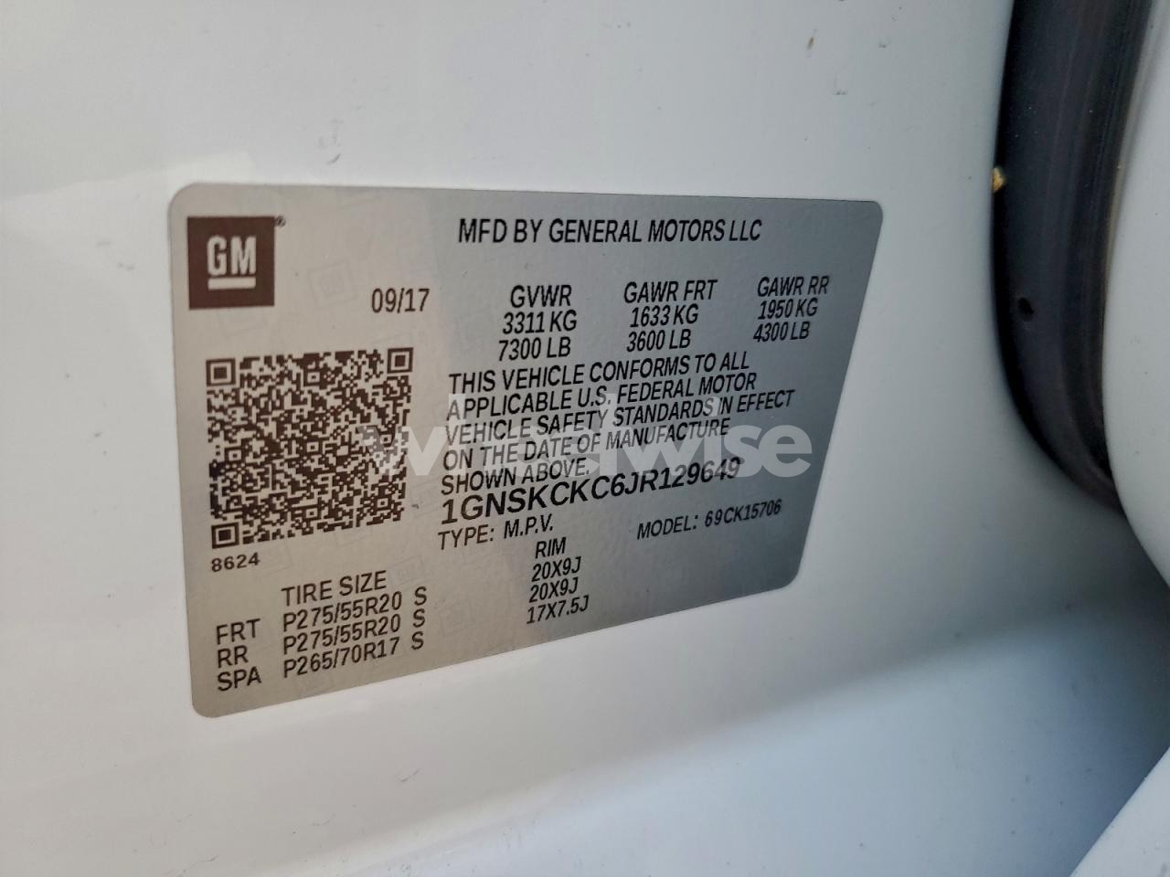 Photo 14 of 2018 CHEVROLET TAHOE K1500 PREMIER (VIN 1GNSKCKC6JR129649)