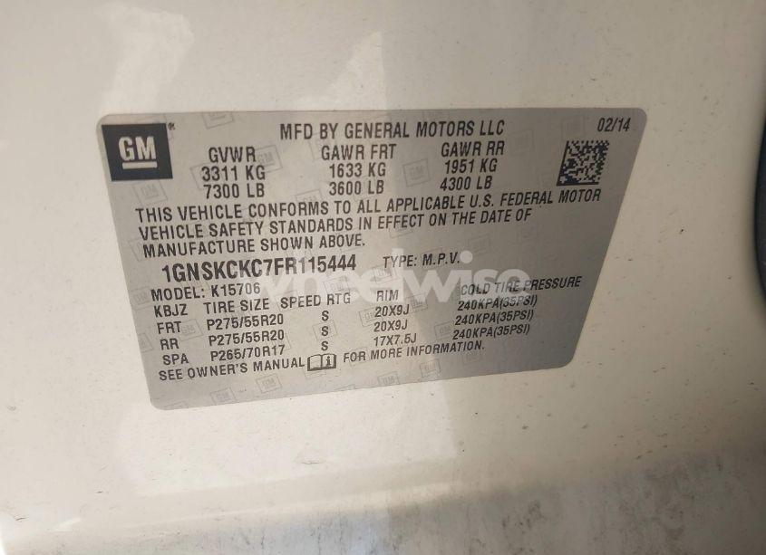 Photo 9 of 2015 Chevrolet Tahoe LTZ (VIN 1GNSKCKC7FR115444)