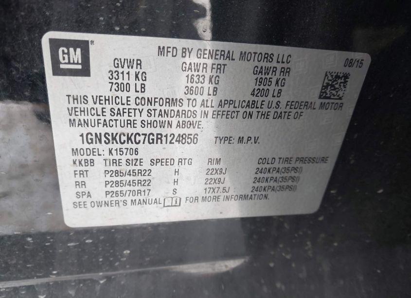 Photo 9 of 2016 Chevrolet Tahoe LTZ (VIN 1GNSKCKC7GR124856)