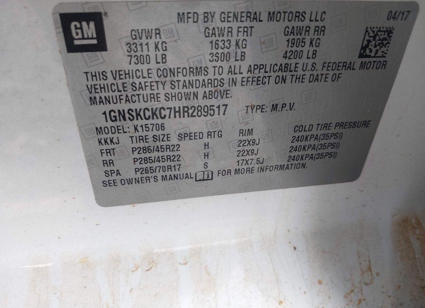 Photo 9 of 2017 Chevrolet Tahoe PREMIER (VIN 1GNSKCKC7HR289517)