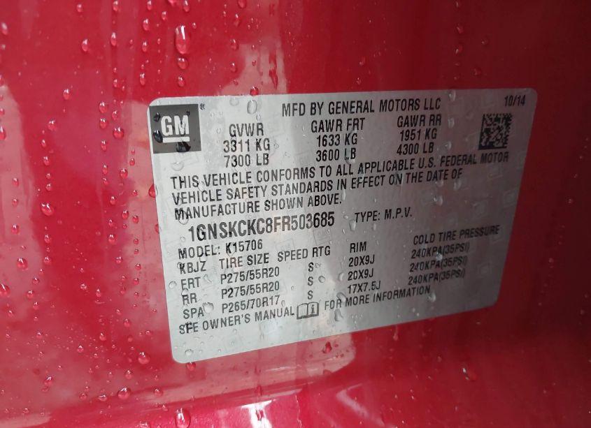 Photo 9 of 2015 Chevrolet Tahoe LTZ (VIN 1GNSKCKC8FR503685)