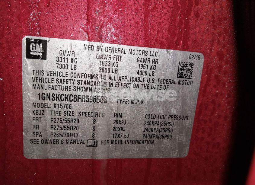 Photo 9 of 2015 Chevrolet Tahoe LTZ (VIN 1GNSKCKC8FR596563)